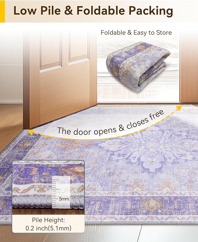 RELEANY Area Rugs Large 9'x12' Washable Non-Slip, Floral Vintage Distress - Image 6