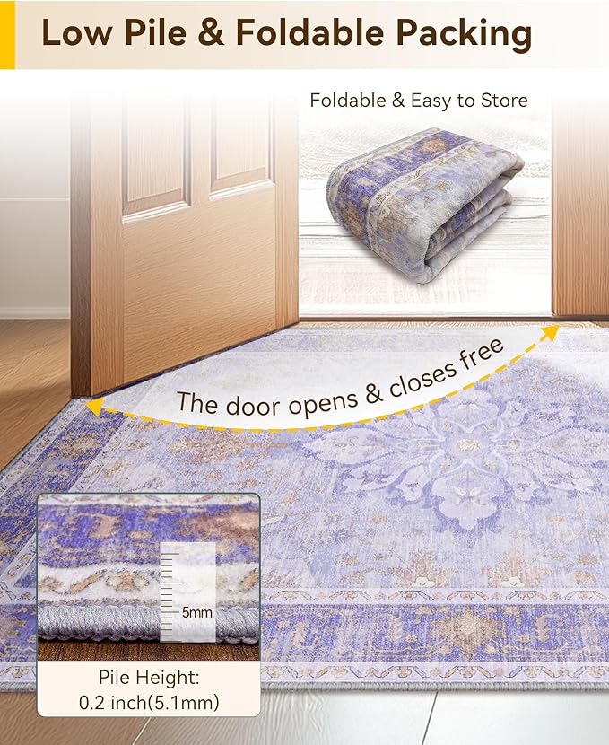 RELEANY Area Rugs Runner 2'x6' Washable Non-Slip, Floral Vintage Distress - Image 7