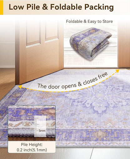 RELEANY Area Rugs 3'x5' Washable Non-Slip, Floral Vintage Distress Medallion - Image 6