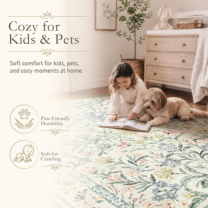 Wonnitar Large Living Room Rug, Floral 10 x 14 Machine Washable Area Rugs - Image 6