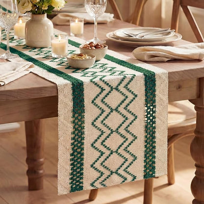 Artoid Mode Forest Green Stripe Diamond Woven Table Runner 12x90 Inch | Holiday by ArtoidMode