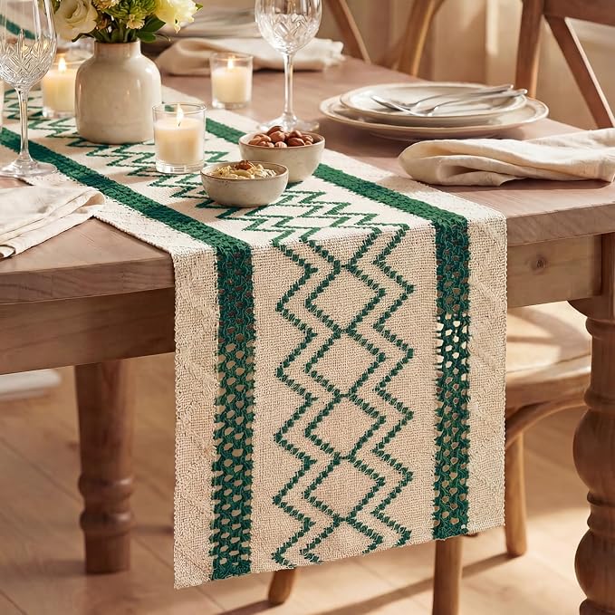 Artoid Mode Forest Green Stripe Diamond Woven Table Runner 12x60 Inch | Holiday by ArtoidMode