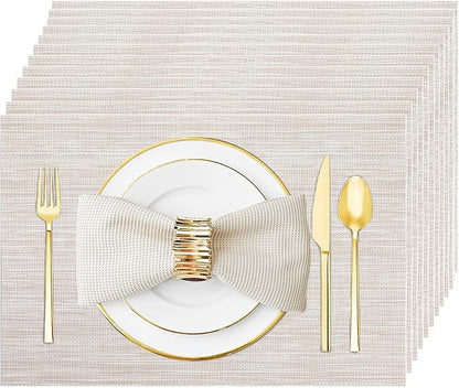 Beige Vinyl Placemats Set of 12, Heat Resistant Table Placemats | 18x12 inch by Uolr