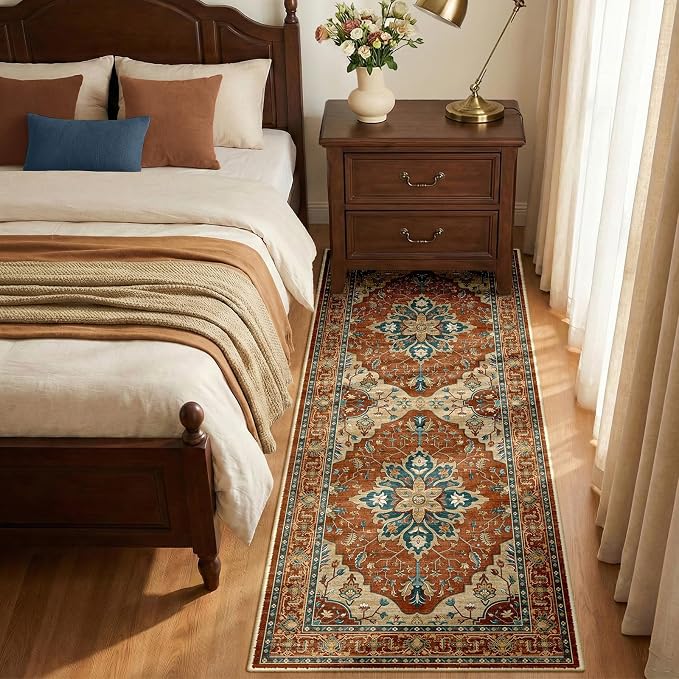 RELEANY Area Rugs Runner 2'x5' Washable Non-Slip, Floral Vintage Distress by RELEANY