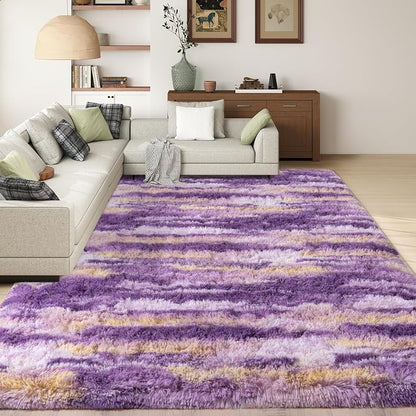 Shag Rugs for Living Room 5x7, Ultra Soft Abstract Purple Big Fuzzy Rugs for - Image 4