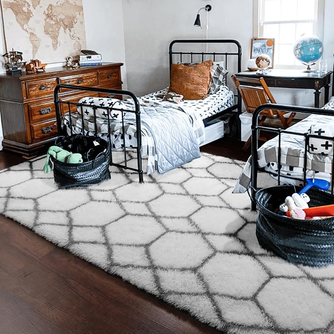 ONASAR Area Rugs for Living Room, 7x10 Fluffy White and Grey Rug for Bedroom - Image 9