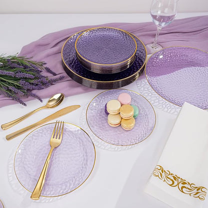 Rubtlamp 175 Pcs Purple Plastic Dinnerware Set, Hammered Party Platos, Plates - Image 6