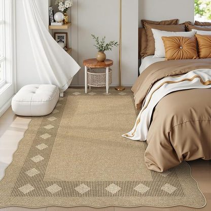 LIVEBOX Easy Jute Diamond Rug for Living Room, Scalloped Washable 5x7 Tan Rug - Image 3