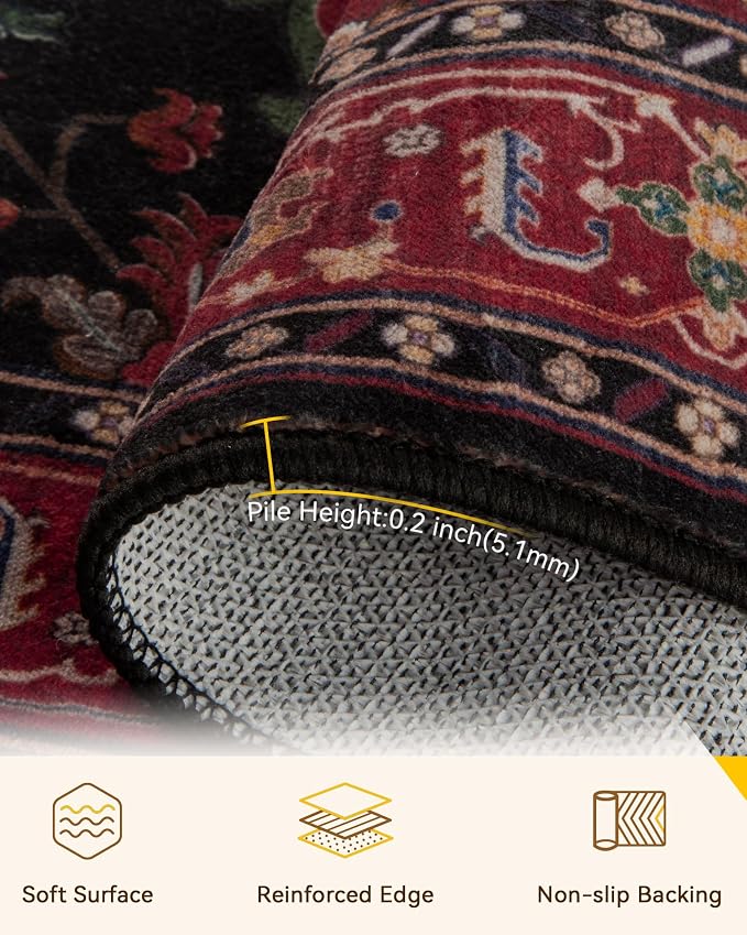 RELEANY Area Rugs Runner 2'x6' Washable Non-Slip, Floral Vintage Distress - Image 4