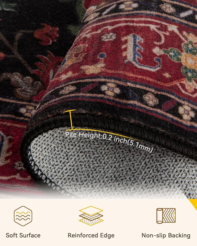 RELEANY Area Rugs 7'x9' Washable Non-Slip, Floral Vintage Distress Medallion - Image 3