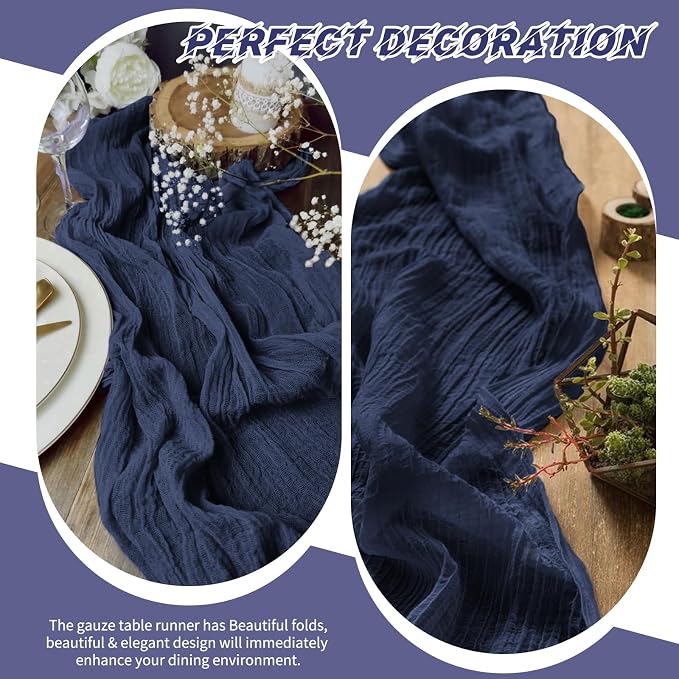 10 Pack Navy Blue Cheesecloth Table Runner 17x108 Inch Boho Gauze Cheese Cloth - Image 5