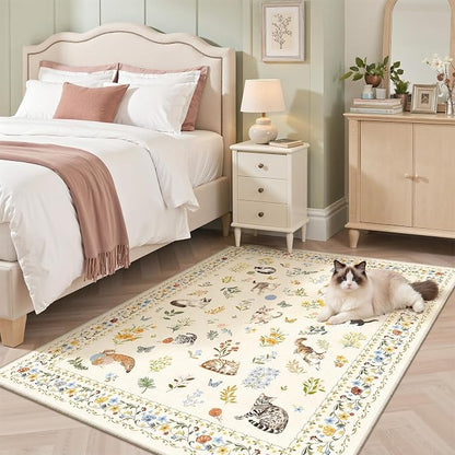 Soalmost Cat 4x6 Area Rugs, Machine Washable Animal Floral Accent Rug Non-Slip - Image 4
