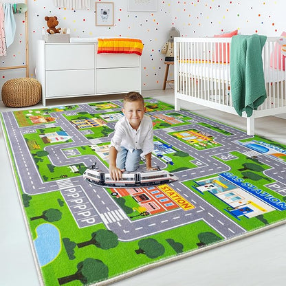 Car Rug Play Mat for Kids Toy Cars, City Road Traffic Playmat for Kid Bedroom - Image 4