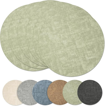 Maxpearl Faux Leather Round Placemats Set of 6, 13.8 inch, Light Green | by Maxpearl
