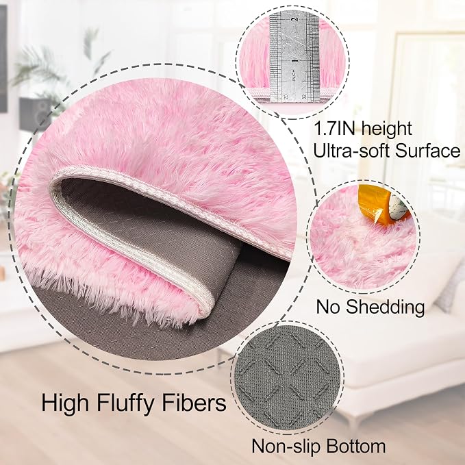 Fluffy Pink Rugs for Bedroom Girls, 5x8 Soft Fuzzy Area Rug Shag Carpet for - Image 5