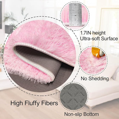 Fluffy Pink Rugs for Bedroom Girls, 5x8 Soft Fuzzy Area Rug Shag Carpet for - Image 5