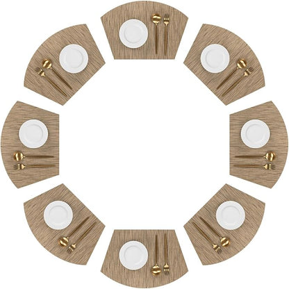 SHACOS Round Table Placemats Wedge Placemats Set of 8 Woven Vinyl Curved Table by SHACOS