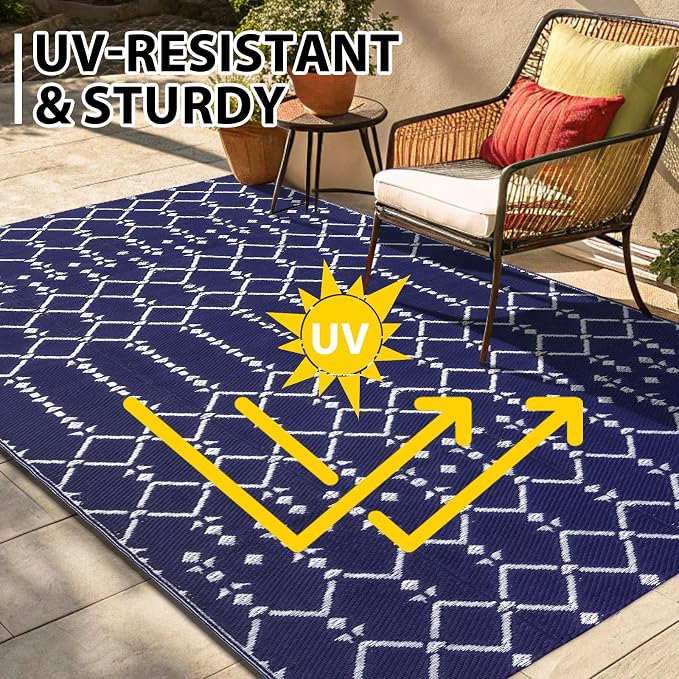 Smiry Outdoor Rug 5x8 ft, Waterproof Reversible Plastic Straw Rugs, Boho - Image 4