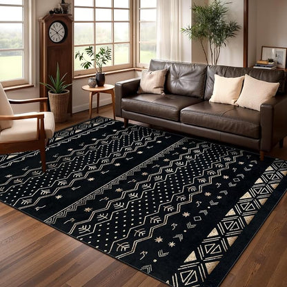 SERISSA 4x6 Area Rugs for Living Room, Washable Non-Slip Black Gold Grad Boho by SERISSAHomeDecorCollection