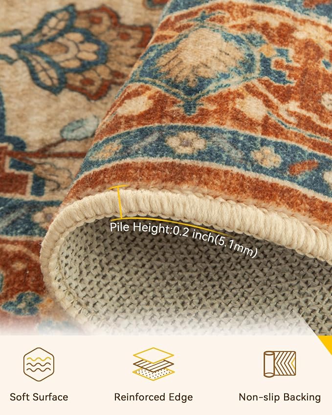 RELEANY Area Rugs Large 9'x12' Washable Non-Slip, Floral Vintage Distress - Image 4