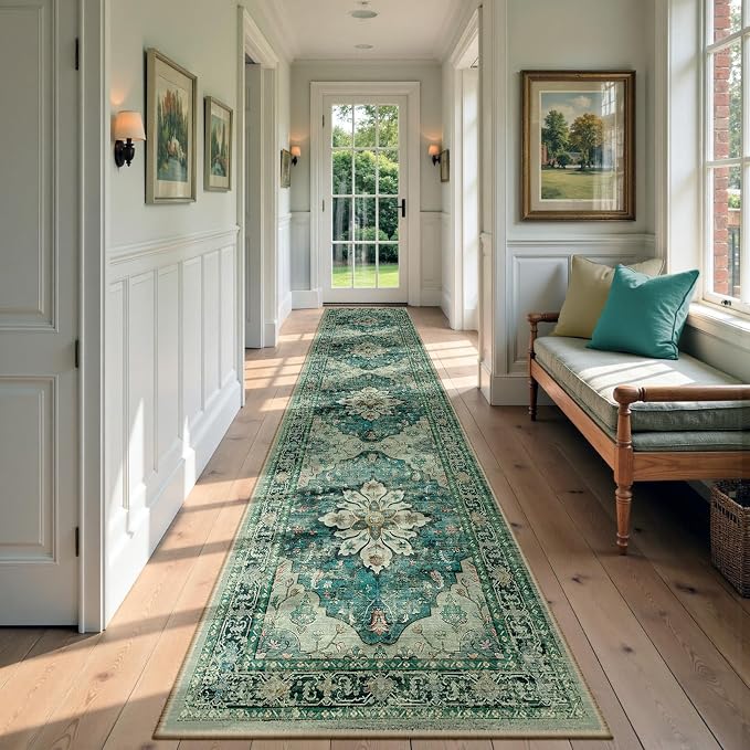 RELEANY Area Rugs Runner 2'6"x10' Washable Non-Slip, Floral Vintage Distress by RELEANY