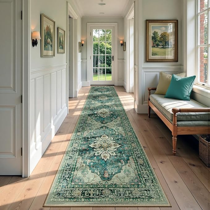 RELEANY Area Rugs Runner 3'x12' Washable Non-Slip, Floral Vintage Distress by RELEANY