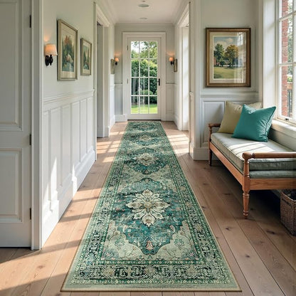 RELEANY Area Rugs Runner 3'x12' Washable Non-Slip, Floral Vintage Distress by RELEANY