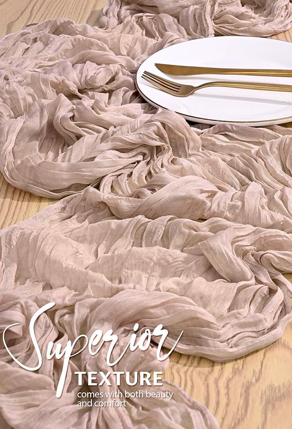 Showgeous 2 Pack Dusty Pink Cheesecloth Table Runners Boho Wedding Decor | - Image 4