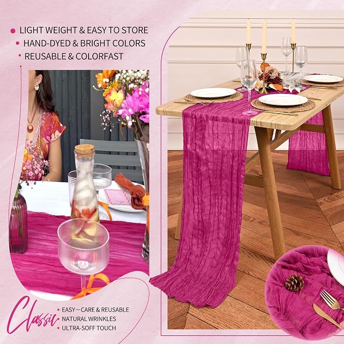 30 Pack Cheesecloth Table Runner 10FT Fuschia Table Runner Boho Gauze Cheese - Image 5