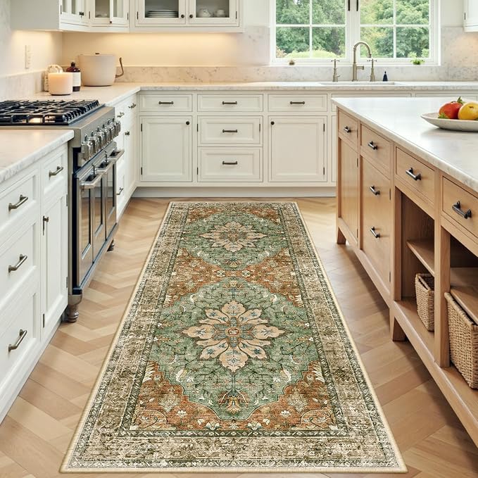 RELEANY Area Rugs Runner 3'x6' Washable Non-Slip, Floral Vintage Distress by RELEANY