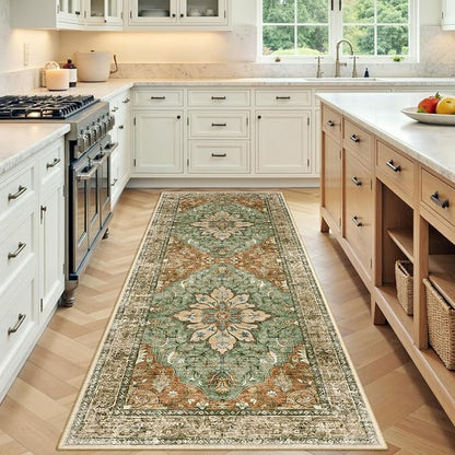 RELEANY Area Rugs Runner 3'x6' Washable Non-Slip, Floral Vintage Distress by RELEANY