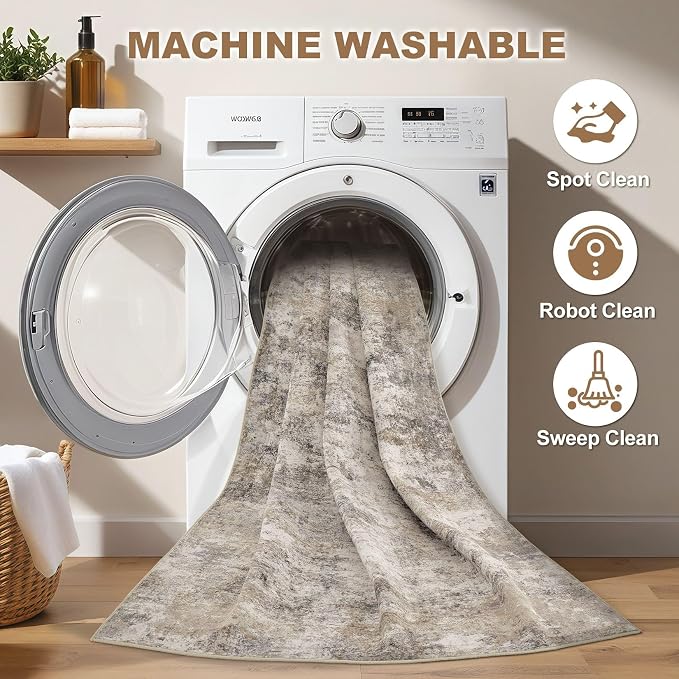 Nakagishi 10x14 Area Rugs Living Room: Washable Abstract Large Neutral Soft Rug - Image 2