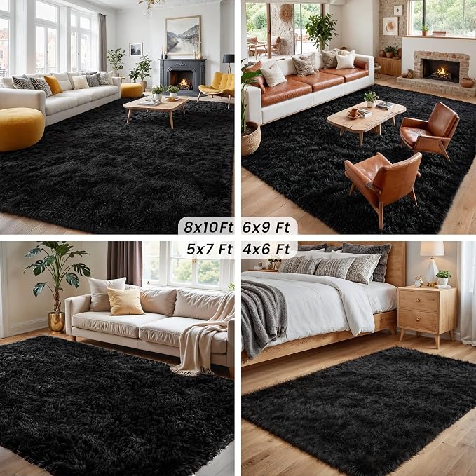6x9 Area Rugs for Living Room Rug: Soft Fluffy Shag Black Rugs for Bedroom - Image 7