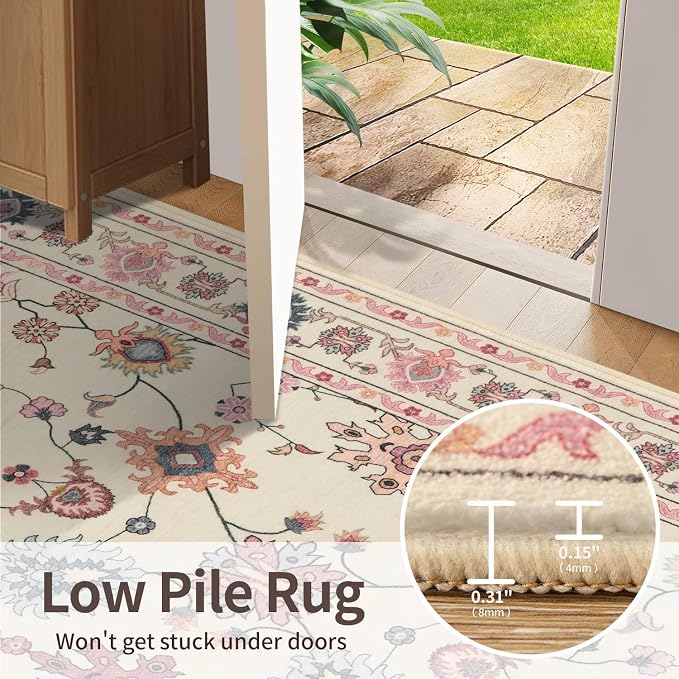 Rugxara Floral Entryway Rug, 3x5 Washable Area Rug, Non Slip Low Pile Small - Image 6