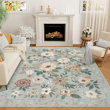 DUKINO 5x7 Area Rug, Floral Design, Lightweight Non Slip Washable, Indoor Low by DUKINO