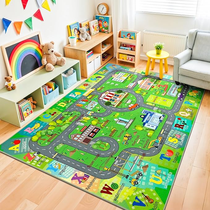 Chicrug 7x10 Car Road Area Rug for Kids Playroom Bedroom, Non Slip Low Pile - Image 2