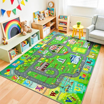 Chicrug 9x12 Car Road Area Rug for Kids Playroom Bedroom, Non Slip Low Pile - Image 2
