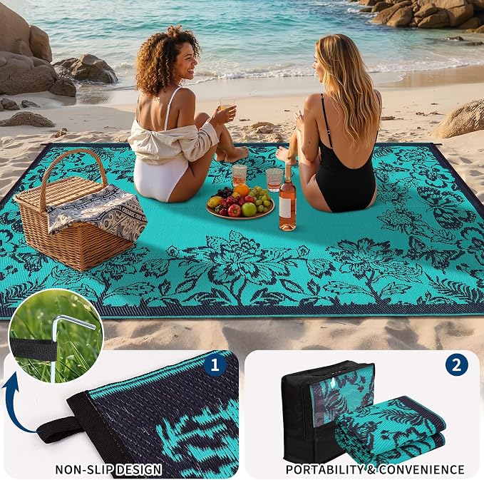 Garvee 5’x8’ Waterproof Patio Outdoor Rug, Outdoor Plastic Straw Rug - Image 6