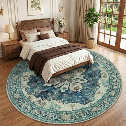 RELEANY Area Rugs Round 10ft Washable Non-Slip, Floral Vintage Distress - Image 2