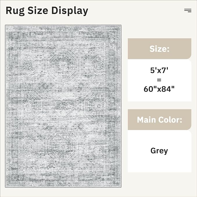 Soalmost 5x7 Area Rugs Gray Low Pile Indoor Washable Trendy Faded Style Rugs - Image 5