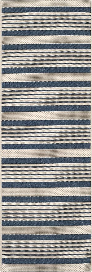 SAFAVIEH Courtyard Collection 2'3" x 20' Navy/Beige CY6062 Stripe Indoor/ - Image 2