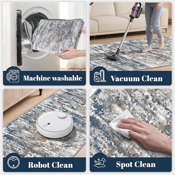 Runners for Hallways Ultra Non-Slip 2x8 Washable Kitchen Rug Abstract Tear and - Image 4