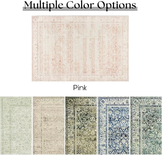 Pink Area Rug for Living Room Low Pile Soft 8 x 10 Carpet - Image 6