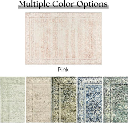 Pink Area Rug for Living Room Low Pile Soft 8 x 10 Carpet - Image 6
