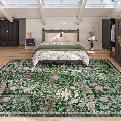 AMTOVO 9x12 Washable Area Rugs for Living Room, Non-Slip&Non-Shedding Floral - Image 3