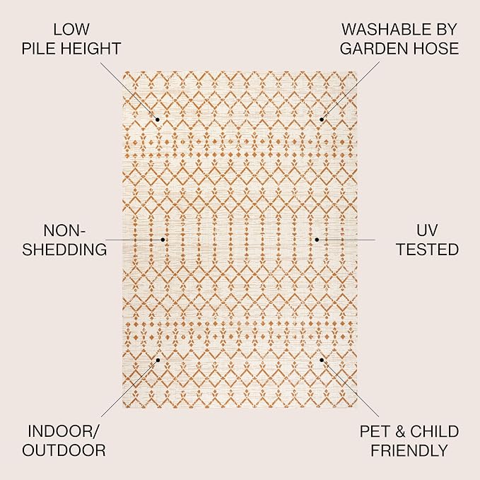 JONATHAN Y Moroccan Geometric Indoor Outdoor Square Area Rug 5X5 Cream/Orange - Image 2