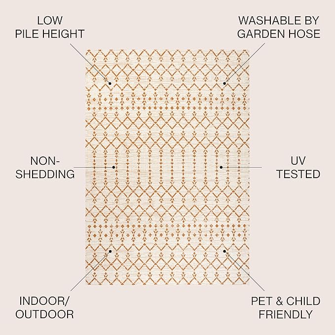 JONATHAN Y Moroccan Geometric Indoor Outdoor Area Rug 9X12 Cream/Orange - Image 3
