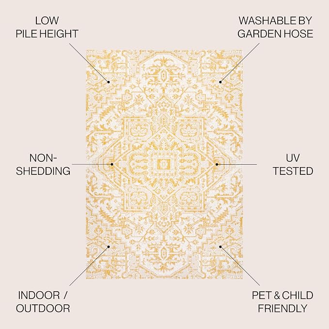 JONATHAN Y Boho Medallion Indoor Outdoor Area Rug 5X8 Cream/Yellow, Estrella - Image 3