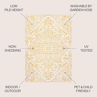 JONATHAN Y Boho Medallion Indoor Outdoor Area Rug 5X8 Cream/Yellow, Estrella - Image 3