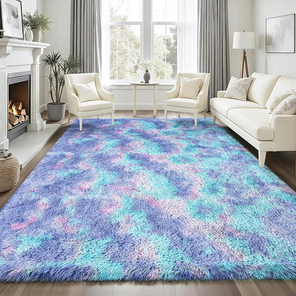 Rainbow 8x10 Fluffy Rugs for Girls Bedroom: Large Shag High Pile Area Rug - Image 3